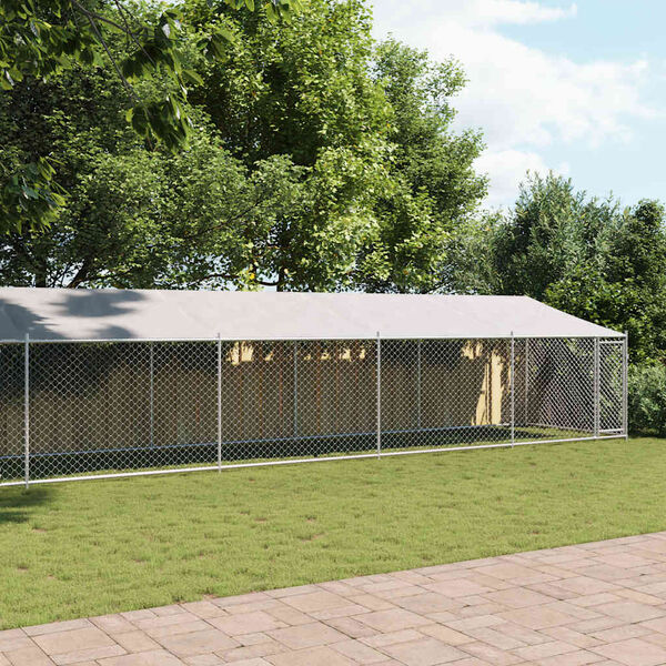 vidaXL Hondenhok met dak en deur 12x2x2 m gegalvaniseerd staal grijs