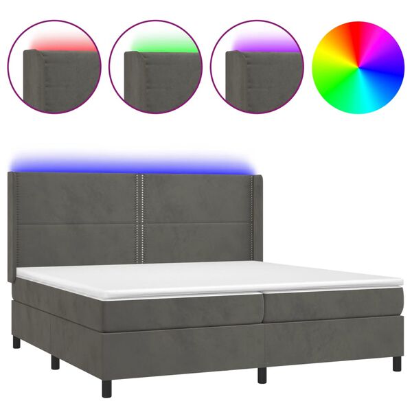 vidaXL Boxspring met matras en LED fluweel donkergrijs 200x200 cm