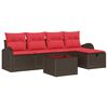 vidaXL Bankstel met kussen met opslag Bruin en Rood poly rattan