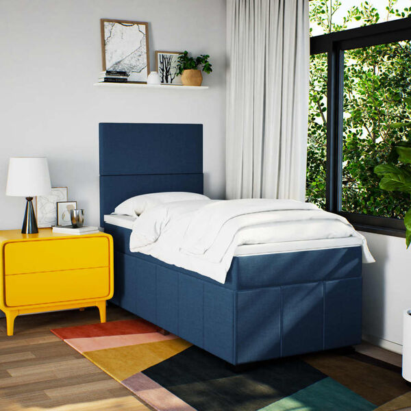 vidaXL Boxspring met matras stof blauw 90x190 cm