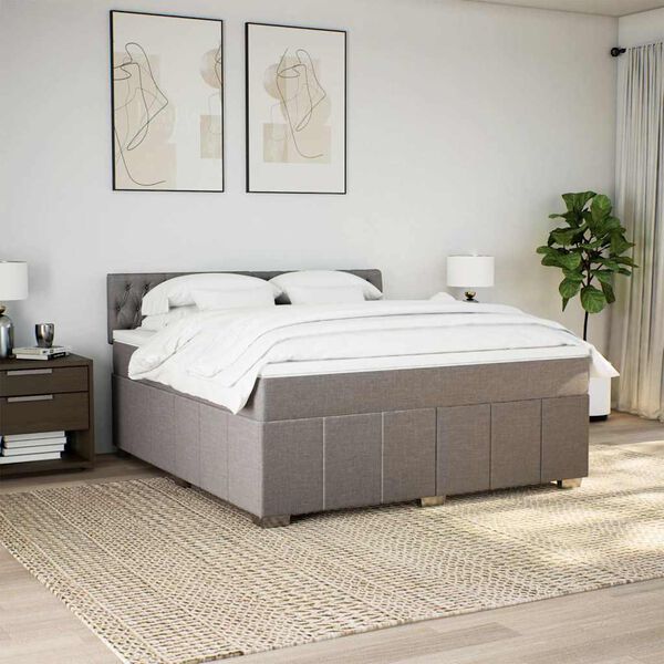 vidaXL Boxspring met matras stof taupe 180x200 cm