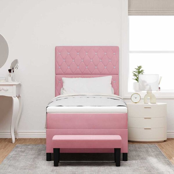 vidaXL Boxspring bed met matras Roze 100 x 200 cm Fluweel