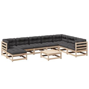 vidaXL 9-delige Loungeset met kussens massief grenenhout