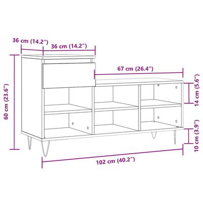 vidaXL Schoenenkast 102x36x60 cm bewerkt hout betongrijs