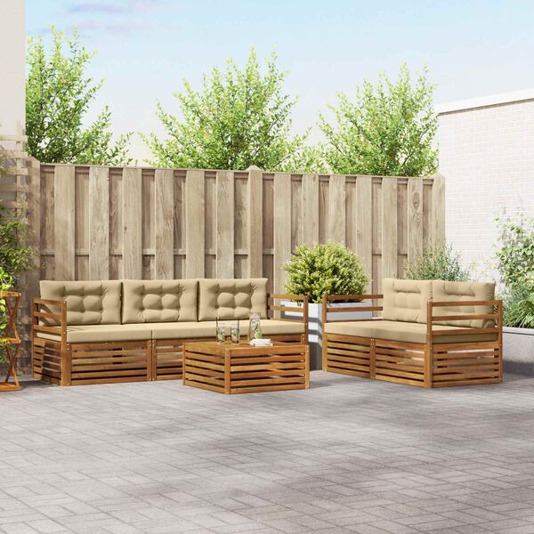 vidaXL Buiten bankenset met kussen 6 pcs Natuurlijk en Beige