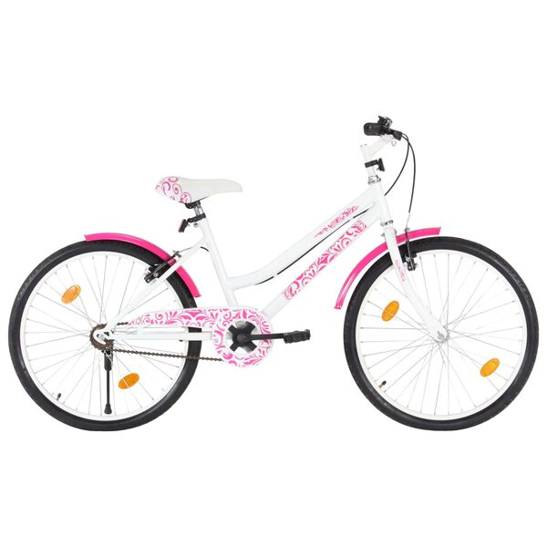 vidaXL Kinderfiets 24 inch roze en wit