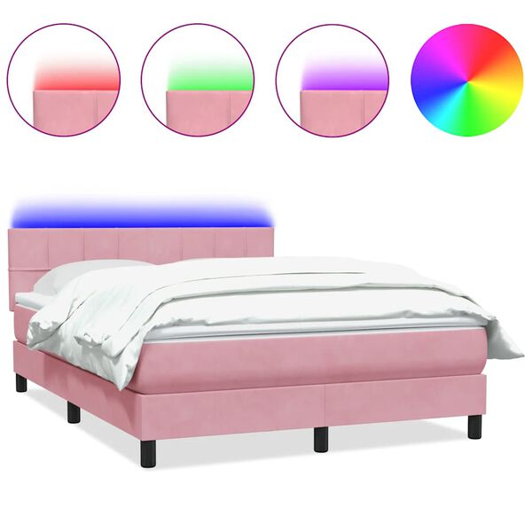 vidaXL Boxspring met matras en LED fluweel roze 140x210 cm
