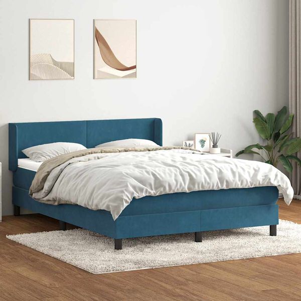 vidaXL Boxspring met matras fluweel donkerblauw 160x210 cm