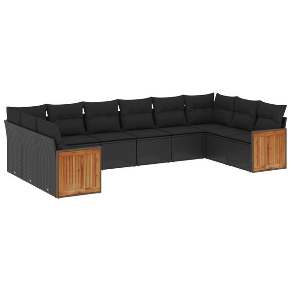 vidaXL 10-delige Loungeset met kussens poly rattan zwart