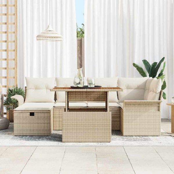 vidaXL Tuin Sofa Set met kussen met opslag 7 pcs Beige Poly riet