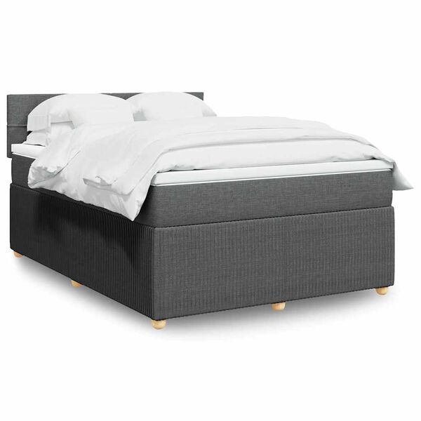 vidaXL Boxspring met matras stof donkergrijs 140x190 cm