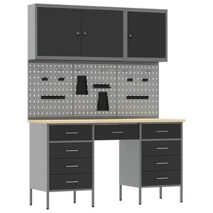 vidaXL Werk kast met lade 8 st Zwart en Grijs Engineered hout en staal