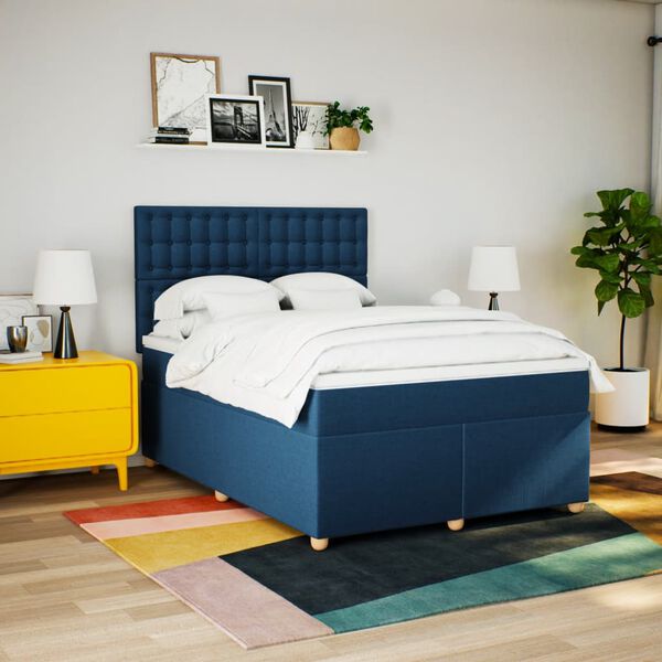 vidaXL Boxspring met matras stof blauw 160x200 cm
