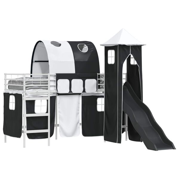 vidaXL Loftbed voor Kids Wit en zwart 90 x 190 cm Metaal