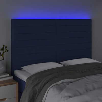 vidaXL Hoofdbord LED 144x5x118/128 cm stof blauw