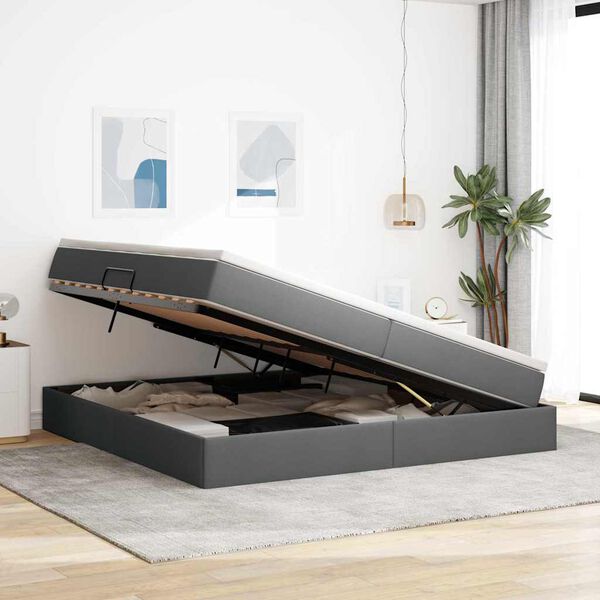 vidaXL Opslag bed met matras Donkergrijs 200 x 200 cm Polyester