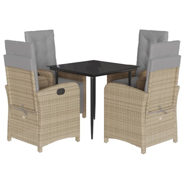 vidaXL 5-delige Tuinset met kussens poly rattan gemengd beige