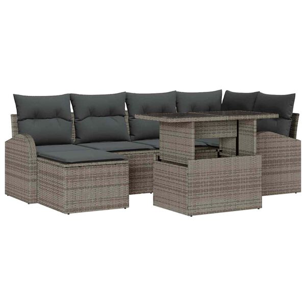 vidaXL Tuin Sofa Set met opslag 7 pcs Grijs Poly riet