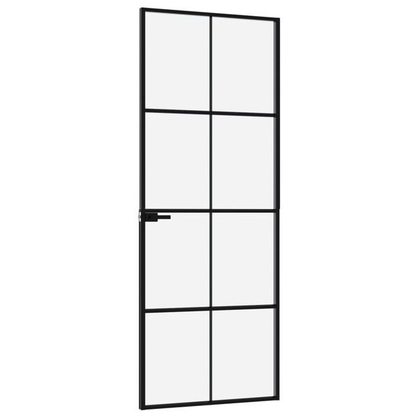 vidaXL Binnendeur 76x201,5 cm gehard glas en aluminium smal zwart