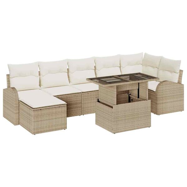 vidaXL Tuin Sofa Set met opslag 8 pcs Beige en Cr&egrave;me poly rattan