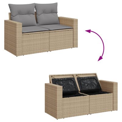 vidaXL 7-delige Loungeset met kussens poly rattan gemengd beige