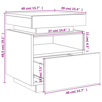 vidaXL Nachtkastje met LED-verlichting 40x39x48,5 cm betongrijs