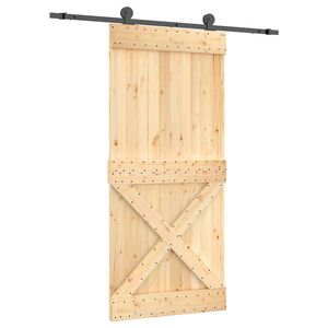 vidaXL Schuifdeur Naturel en Zwart 95 x 210 cm Massief Grenenhout