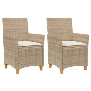 vidaXL Tuinstoelen 2 st met kussens poly rattan en massief hout beige
