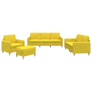 vidaXL 4-delige Loungeset met kussens stof lichtgeel