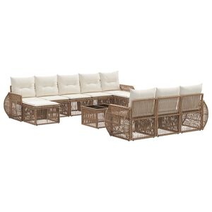 vidaXL Tuinbankenset 11 pcs Beige en Cr&egrave;me Wit poly rattan