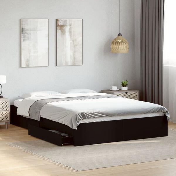 vidaXL Bedframe met lades bewerkt hout zwart 160x200 cm