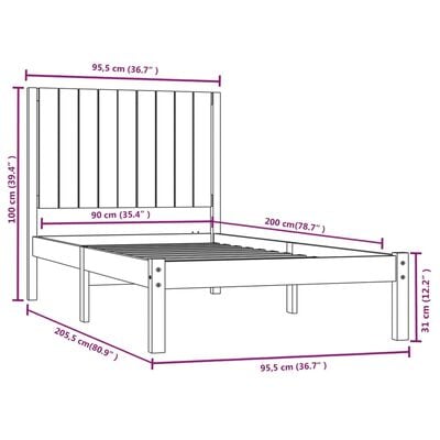 vidaXL Bedframe massief grenenhout grijs 90x200 cm