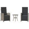 vidaXL 3-delige Bistroset met kussens poly rattan grijs
