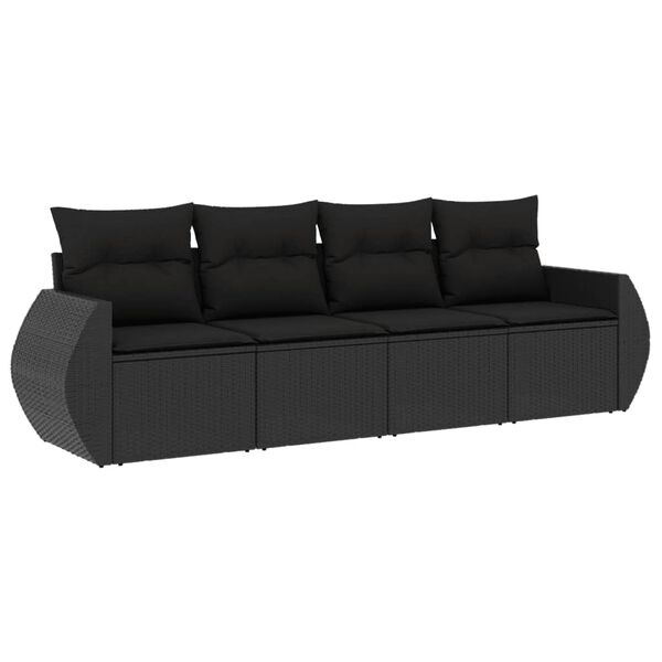 vidaXL 4-delige Loungeset met kussens poly rattan zwart