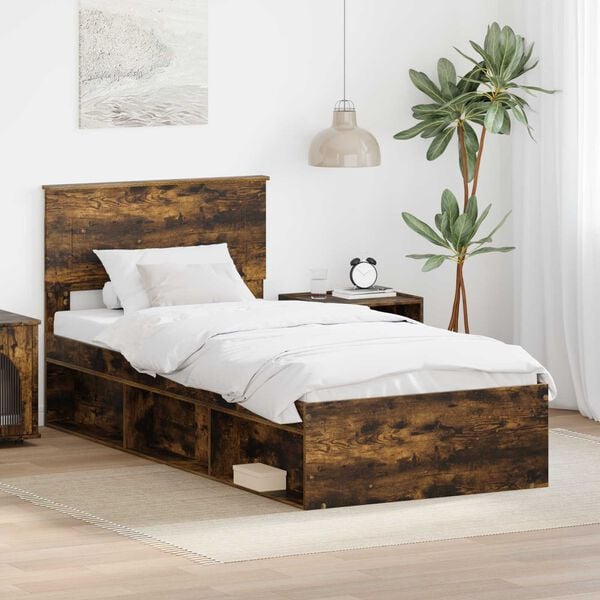 vidaXL Bedframe met hoofdeinde Gerookt eiken 100 x 200 cm Bewerkt hout