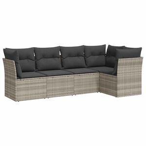 vidaXL 5-delige Loungeset met kussens poly rattan lichtgrijs