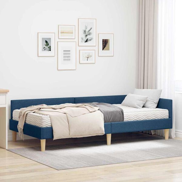 vidaXL Hoekbedframe met Matras met matras 2 pcs Blauw Stof