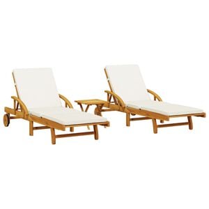 vidaXL Ligbedden 2 st met tafel massief acaciahout