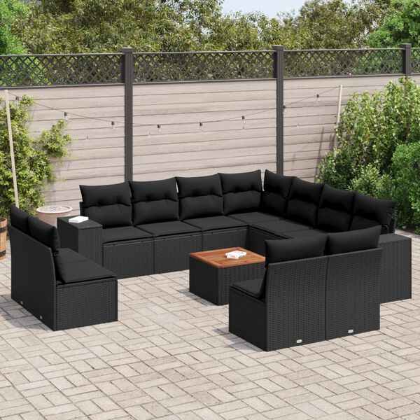 vidaXL 12-delige Loungeset met kussens poly rattan zwart