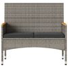vidaXL Tuinbank 2-zits met kussens en tafel poly rattan grijs