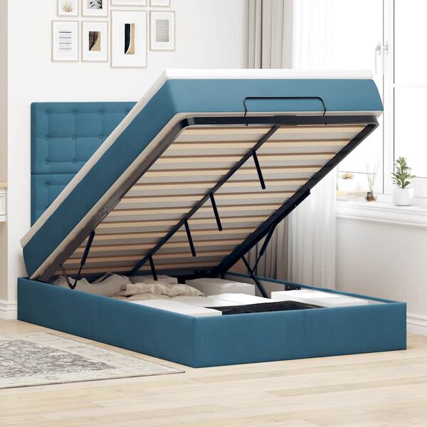 vidaXL Ottoman bed met matrassen 120x190cm fluweel donkerblauw