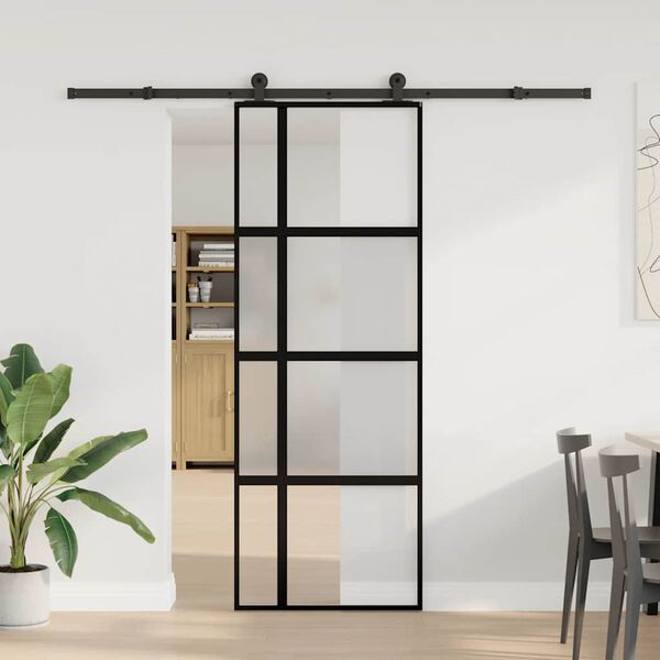 vidaXL Schuifdeur met beslag 76x205 cm gehard glas en aluminium