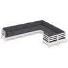 vidaXL 9-delige Loungeset met kussens grenenhout wit