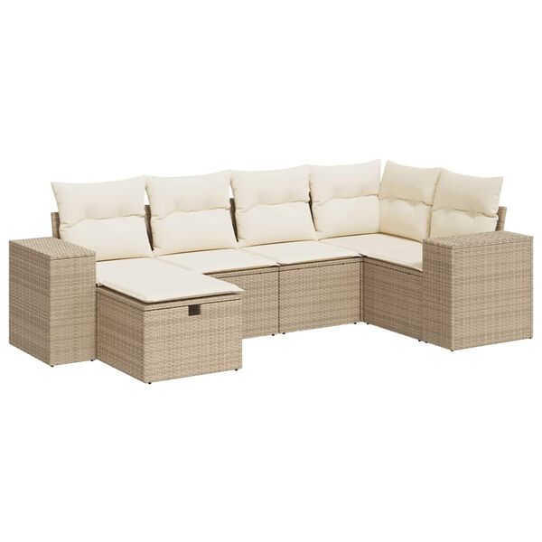 vidaXL 6-delige Loungeset met kussens poly rattan beige