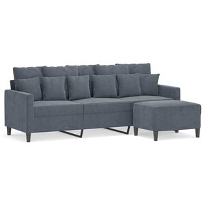 vidaXL Driezitsbank met voetenbank 180 cm fluweel donkergrijs