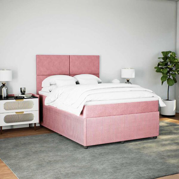 vidaXL Boxspring met matras fluweel roze 160x200 cm