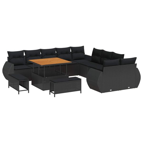 vidaXL Tuin Sofa Set 13 pcs Zwart Poly rattan en gepoedercoat staal