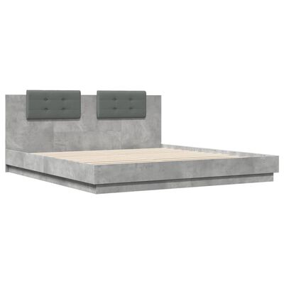 vidaXL Bedframe met hoofdeinde bewerkt hout betongrijs 200x200 cm