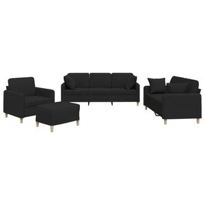vidaXL 4-delige Loungeset met kussens stof zwart