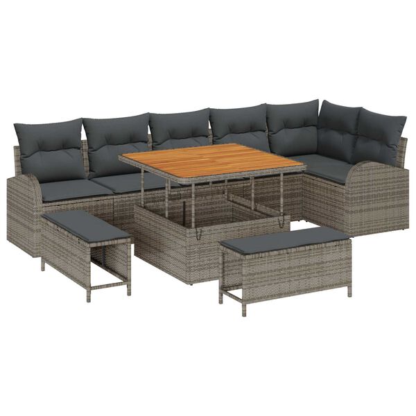 vidaXL Tuin Sofa Set met kussen 9 pcs Grijs Poly riet